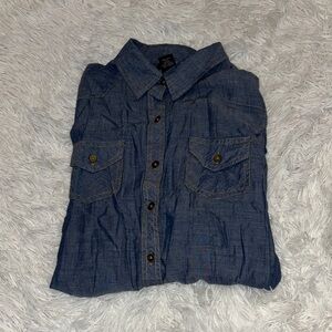 Vtg Women’s Blue denim print Shirt